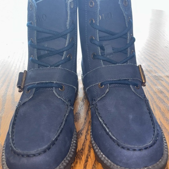 Ralph Lauren Navy Blue Leather Boots Classic Teddy Bear logo Stylish Kids - Picture 4 of 9